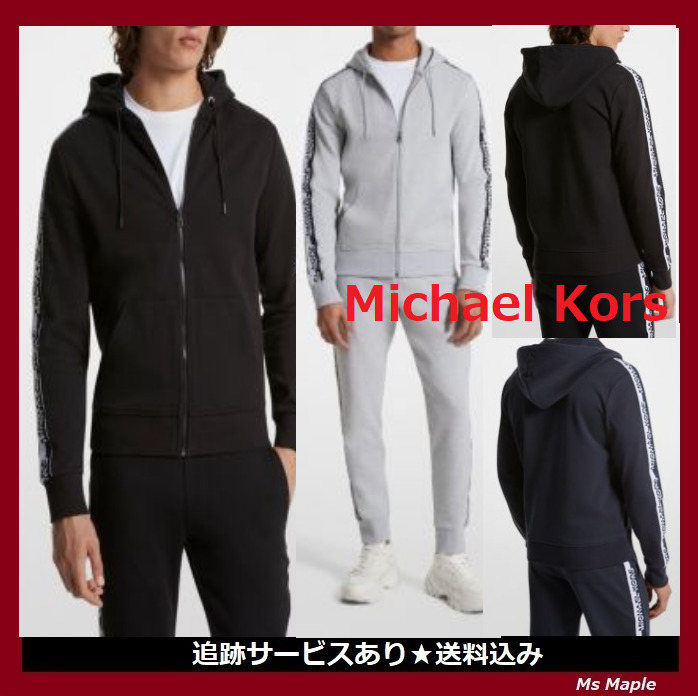 カジュアル♪【Michael Kors】Logo Tape Zip-Up Hoodie