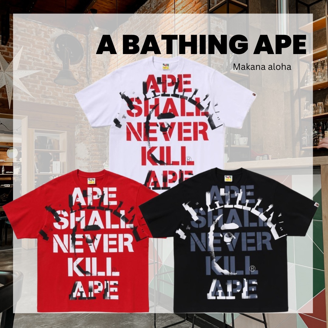 【A BATHING APE】SPRAY PRINT COLLEGE RELAXED FIT TEE