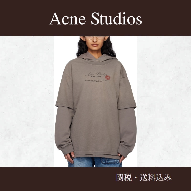 【関税込み】Acne Studios グレー ダブルレイヤード フーディ Acne Studios☆グレー ダブルレイヤード フーディ