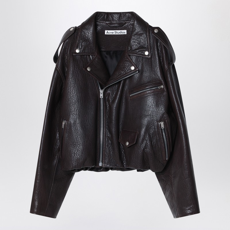 ジャケット Acne Studios Brown leather over bomber jacket