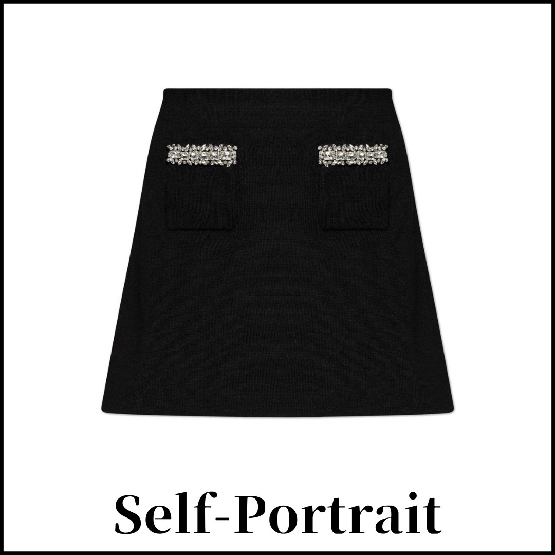関税込【SELF PORTRAIT】装飾ニットミニスカート ブラック