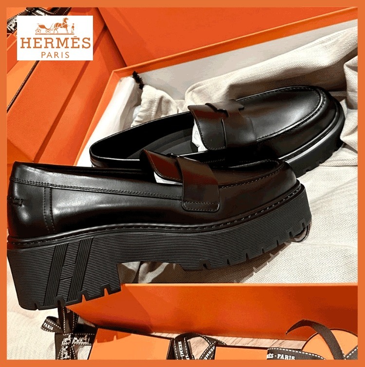 【厚底でスタイル美人に☆】HERMES Hitch モカシン ローファー