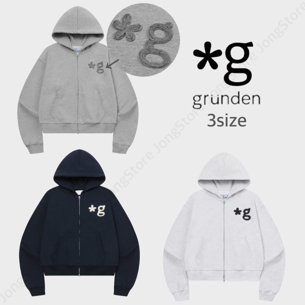 ＊韓国＊［grunden］HAND WORK HOODIE ZIP-UP 3color 3size 韓国＊［grunden］HAND WORK HOODIE ZIP-UP 3color 3size