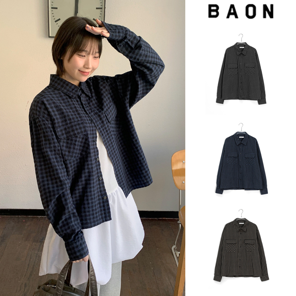 【BAON】[unisex] Moeki two-pocket check shirt
