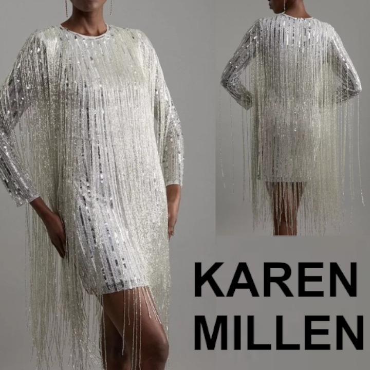 ◆KAREN MILLEN◆ ビーズ フリンジ ノースリーブ ミディドレス ◇KAREN MILLEN◇フリル ノースリーブ タイト ミニワンピース