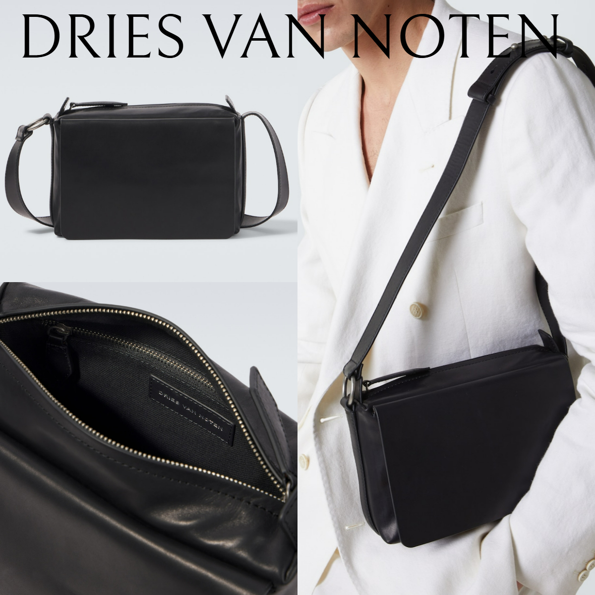 新作*DRIES VAN NOTEN*レザーショルダーバッグ ブラック メンズ