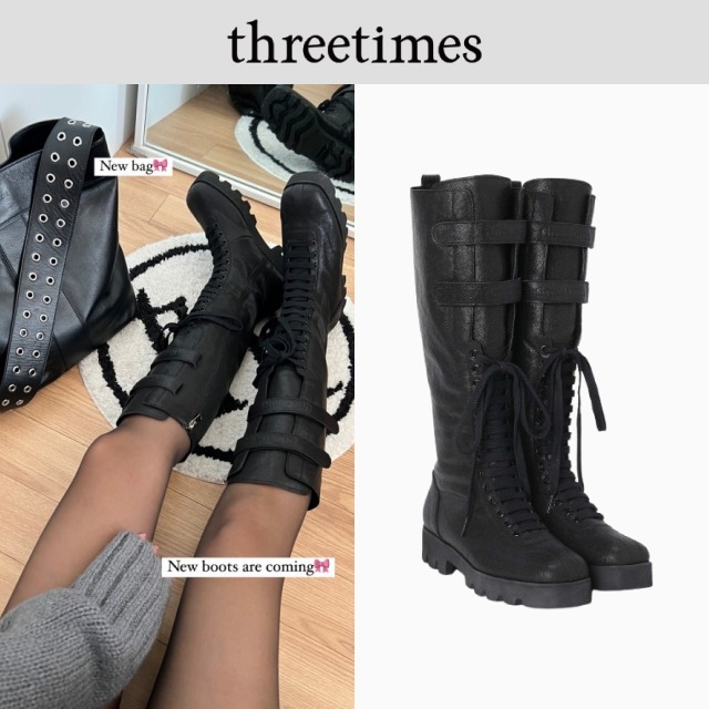 【threetimes】Moto lace-up boots