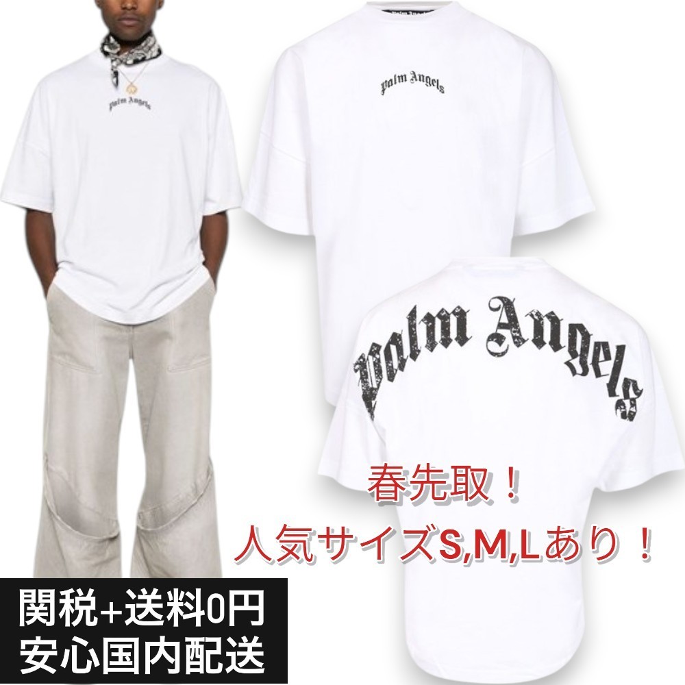 【関送無料】 Palm Angels カーブロゴ クルーネック Tシャツ