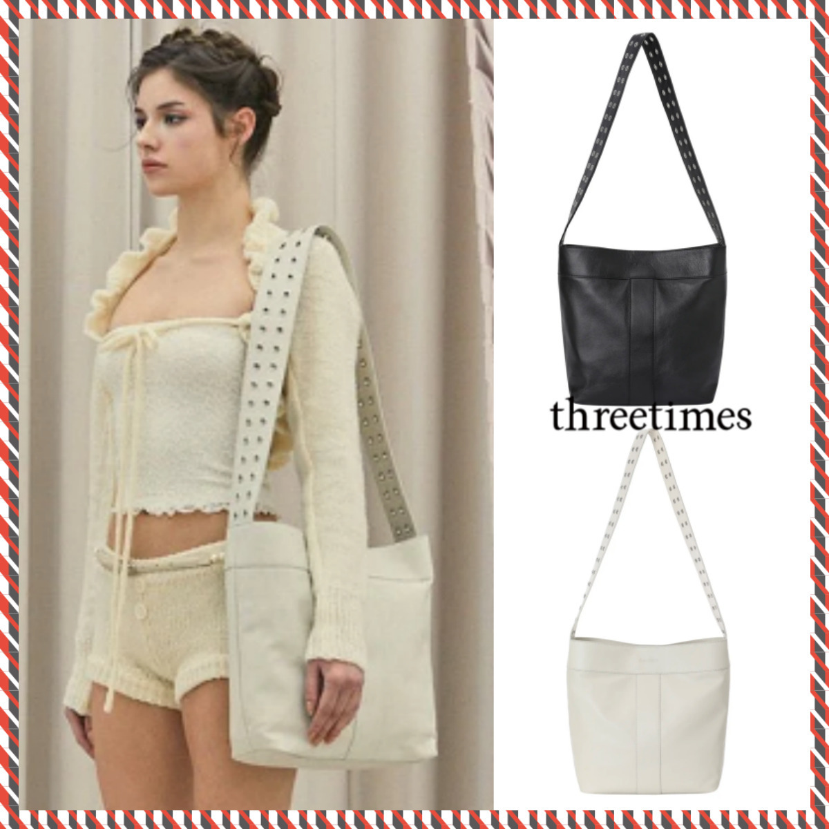 【threetimes】25ss Eyelet bucket bag