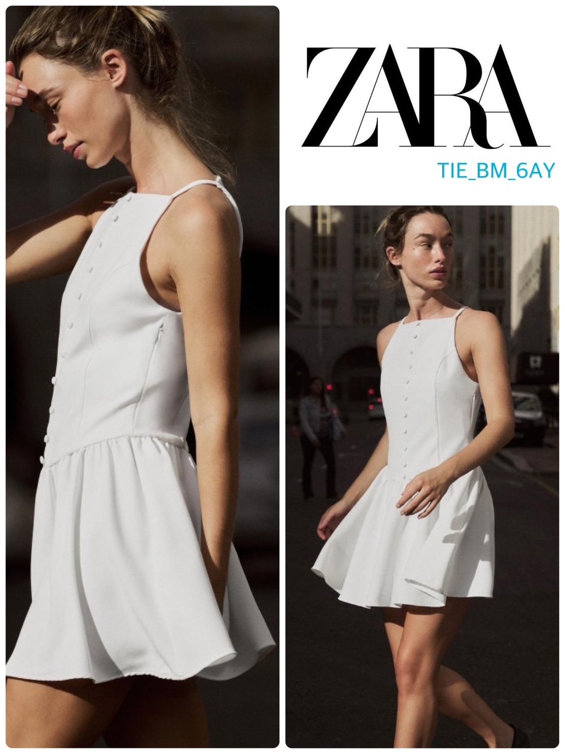 スペイン発送 ZARA ボタン付きミニドレス ホワイト 上品シンプル