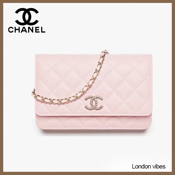 キラキラCCロゴ♪ CHANEL チェーンウォレット ピンク キャビア