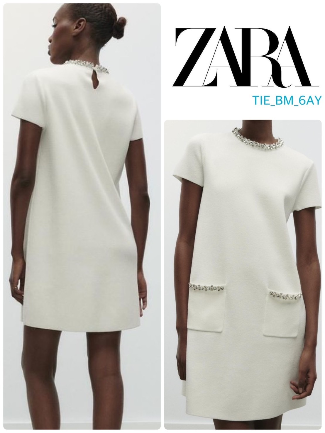 スペイン発送 ZARA ジュエリースムースニットミニドレス 最新作