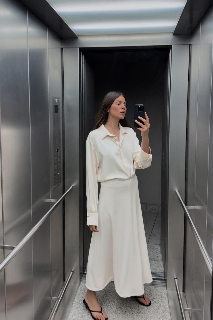 ZARA】クレープミディスカート エクリュ | 3897/070/712 (ZARA