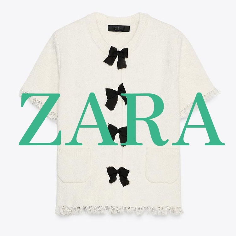 【ZARA】カットオフ仕上げリボン付きニットジャケット