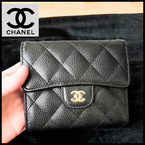 定番の気品☆ CHANEL フラップ カード 三つ折り 財布 ブラック