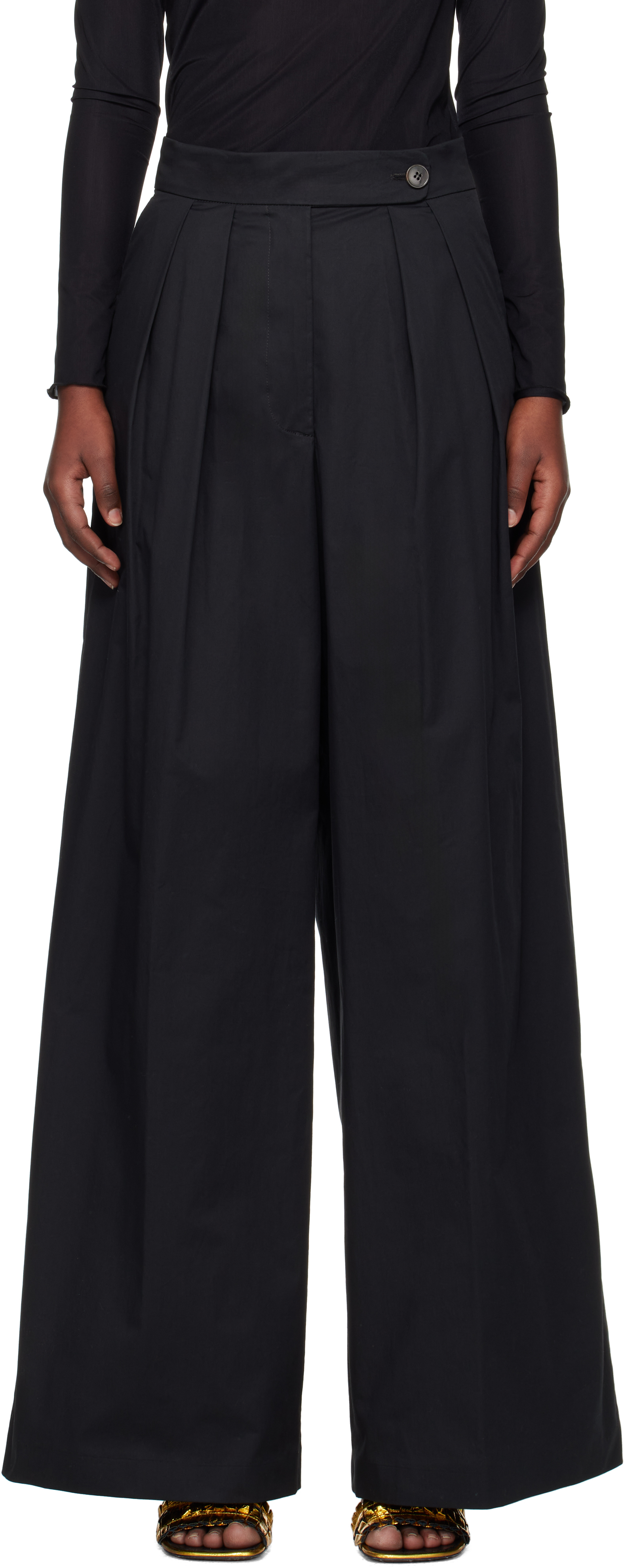 【関税込み】Dries Van Noten ブラック ワイド タックパンツ