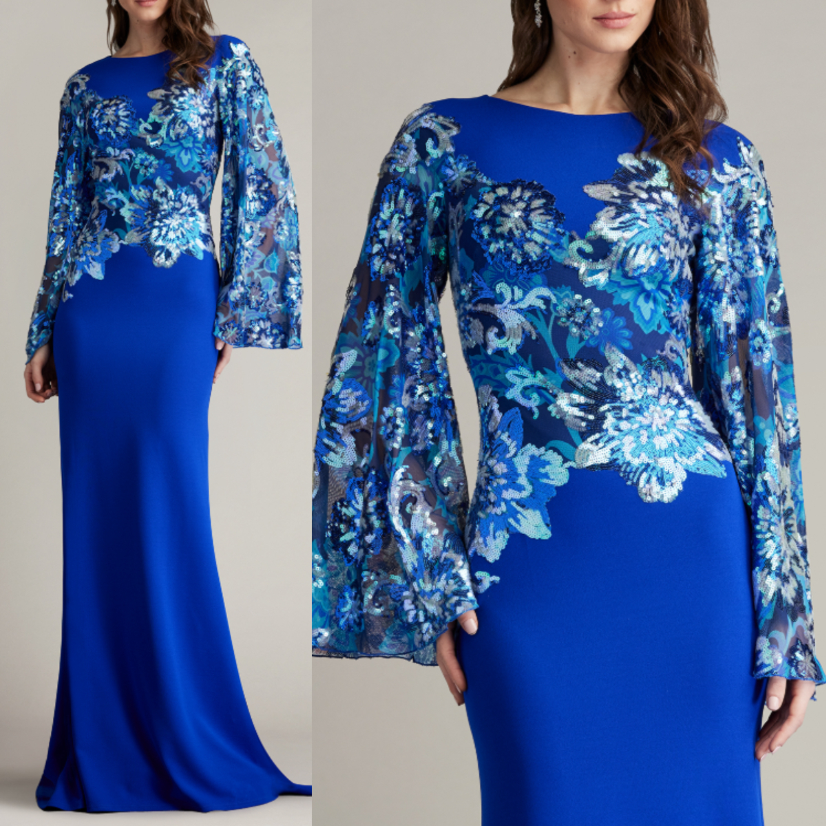 【TADASHI SHOJI】関税込★ブルー刺繍ガウンドレス