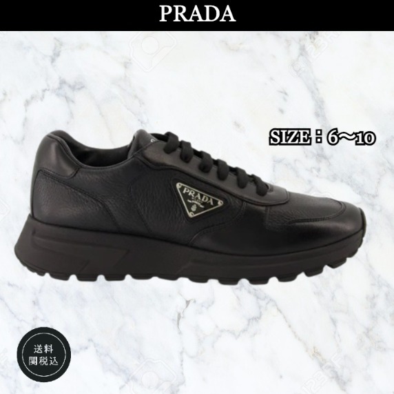 ユニセックス☆【PRADA】ロゴ レザー スニーカー 定番☆