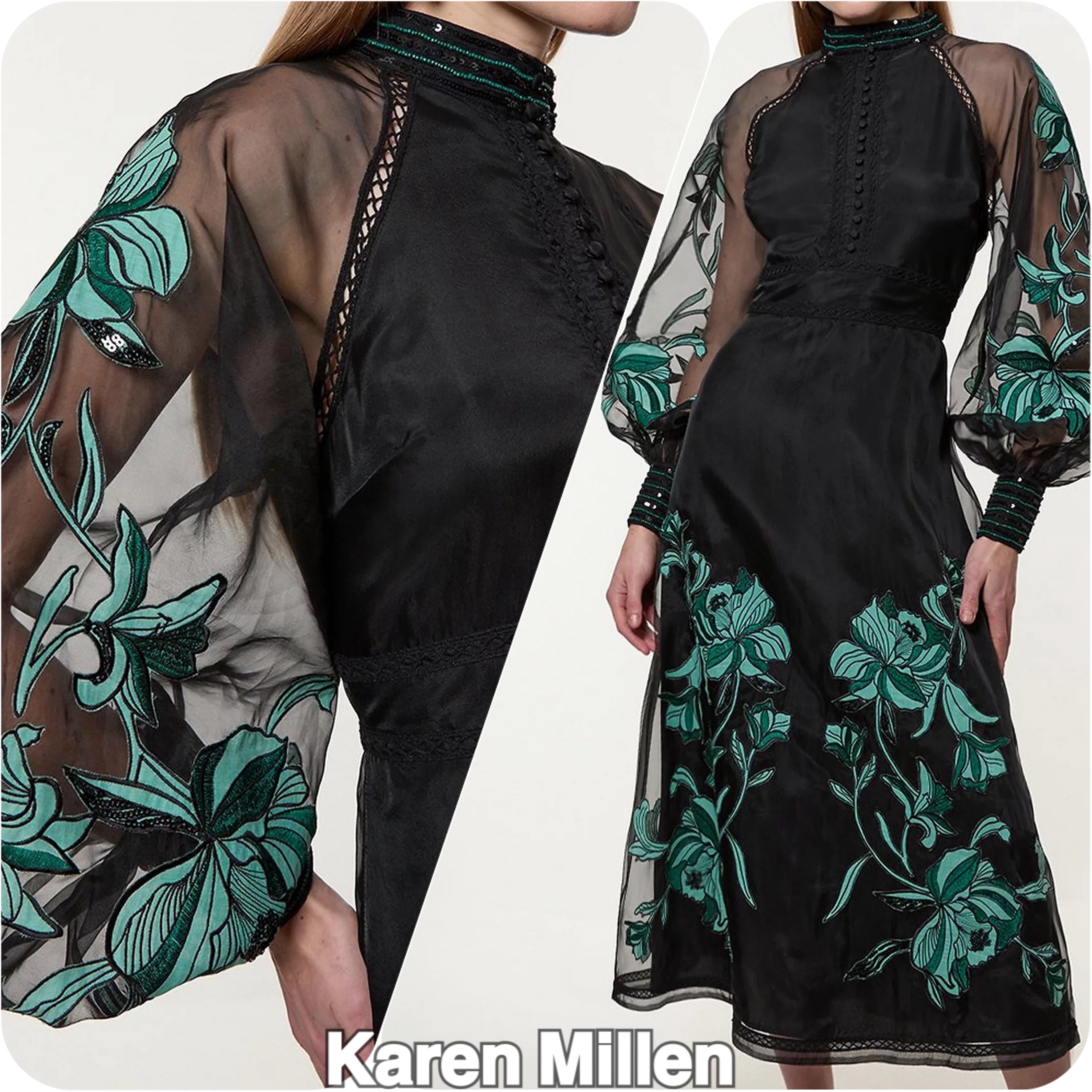 Karen Millen☆Floral Embroidery Organdie Midi Dress【UK発】