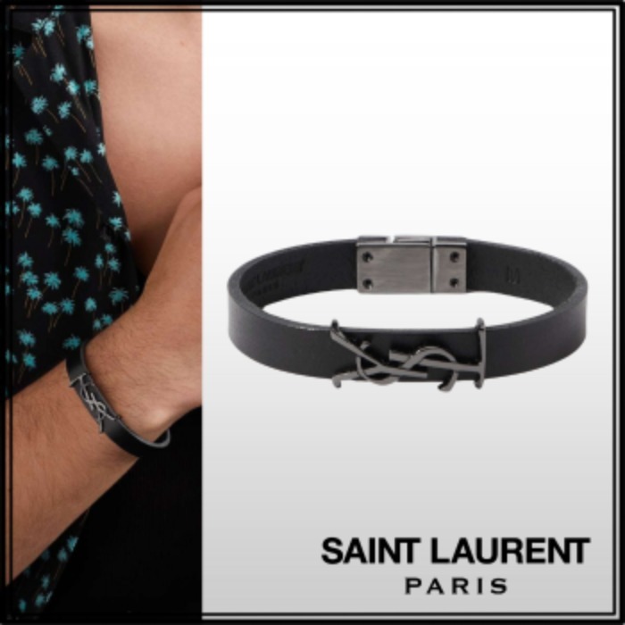 【Saint Laurent】オピウムレザー シルバートーン ブレスレット