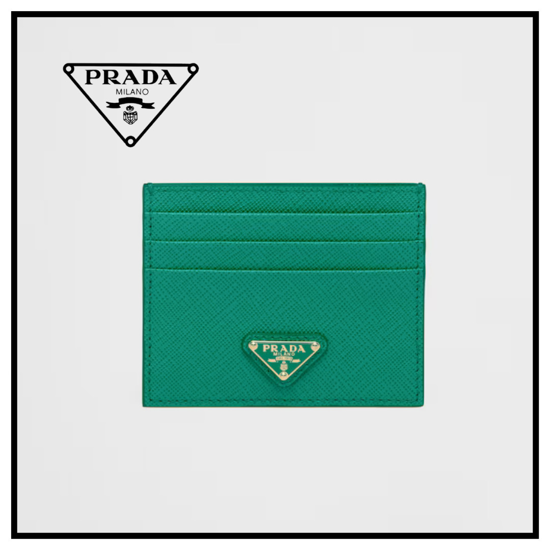 【PRADA】サフィアーノトライアングル カードホルダー★グリーン
