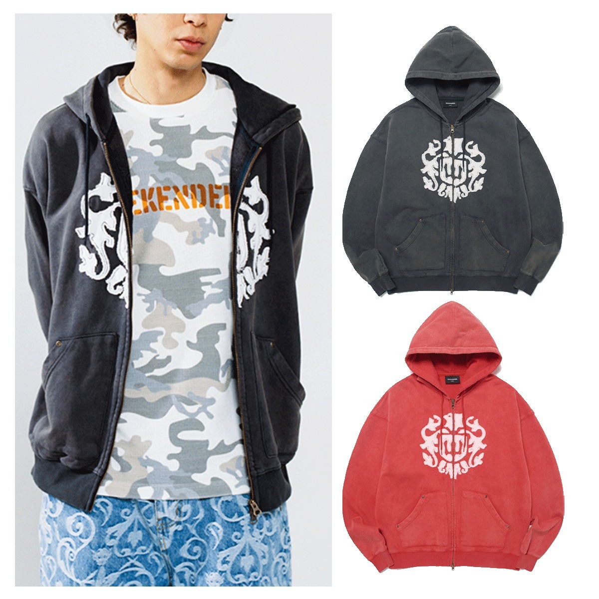 パーカー・フーディ WKNDRS APPLIQUE ZIPUP HOODIE 5MM483