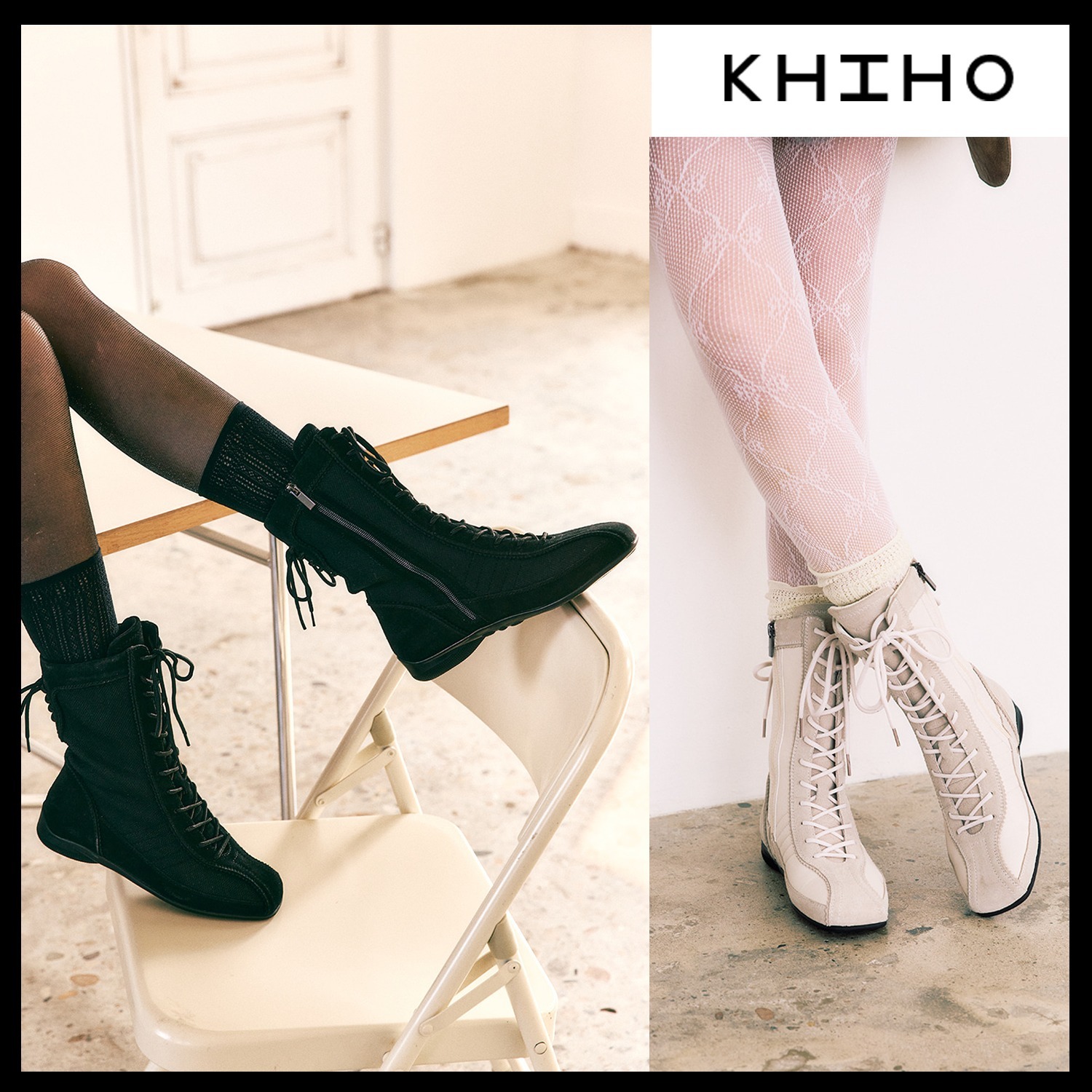 【KHIHO】SWAY BACK RIBBON BOXING SNEAKERS ★韓国人気★追跡付