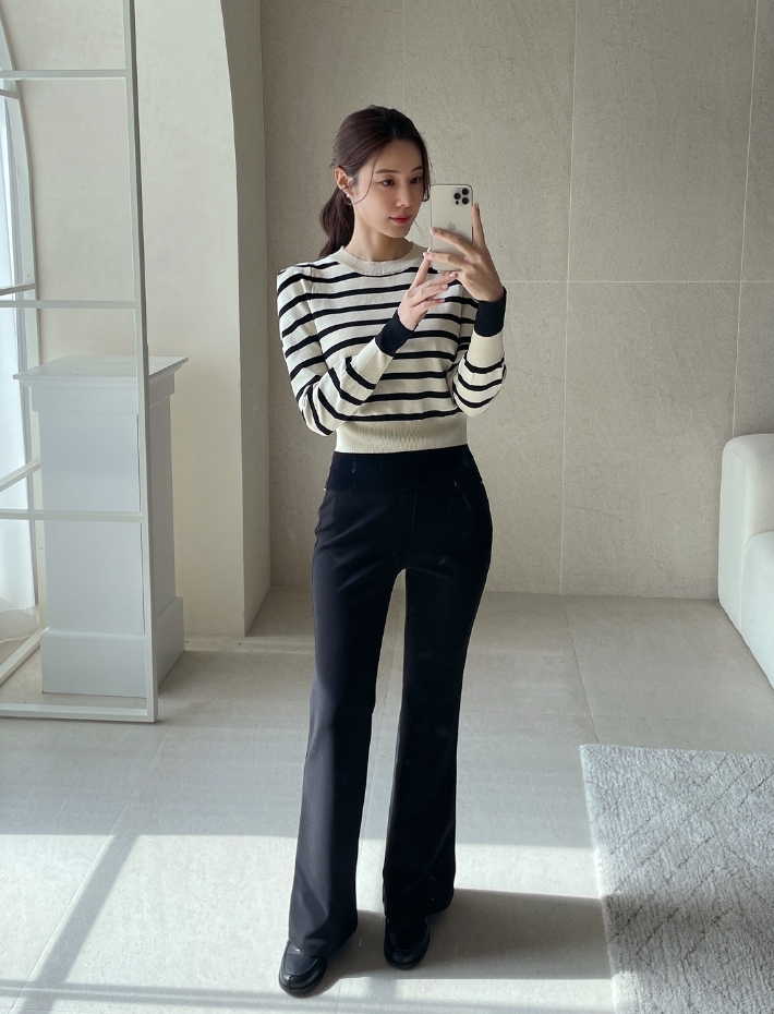 【I AM MARI】Rivelo High Waist Bootcut Banding Pants Long
