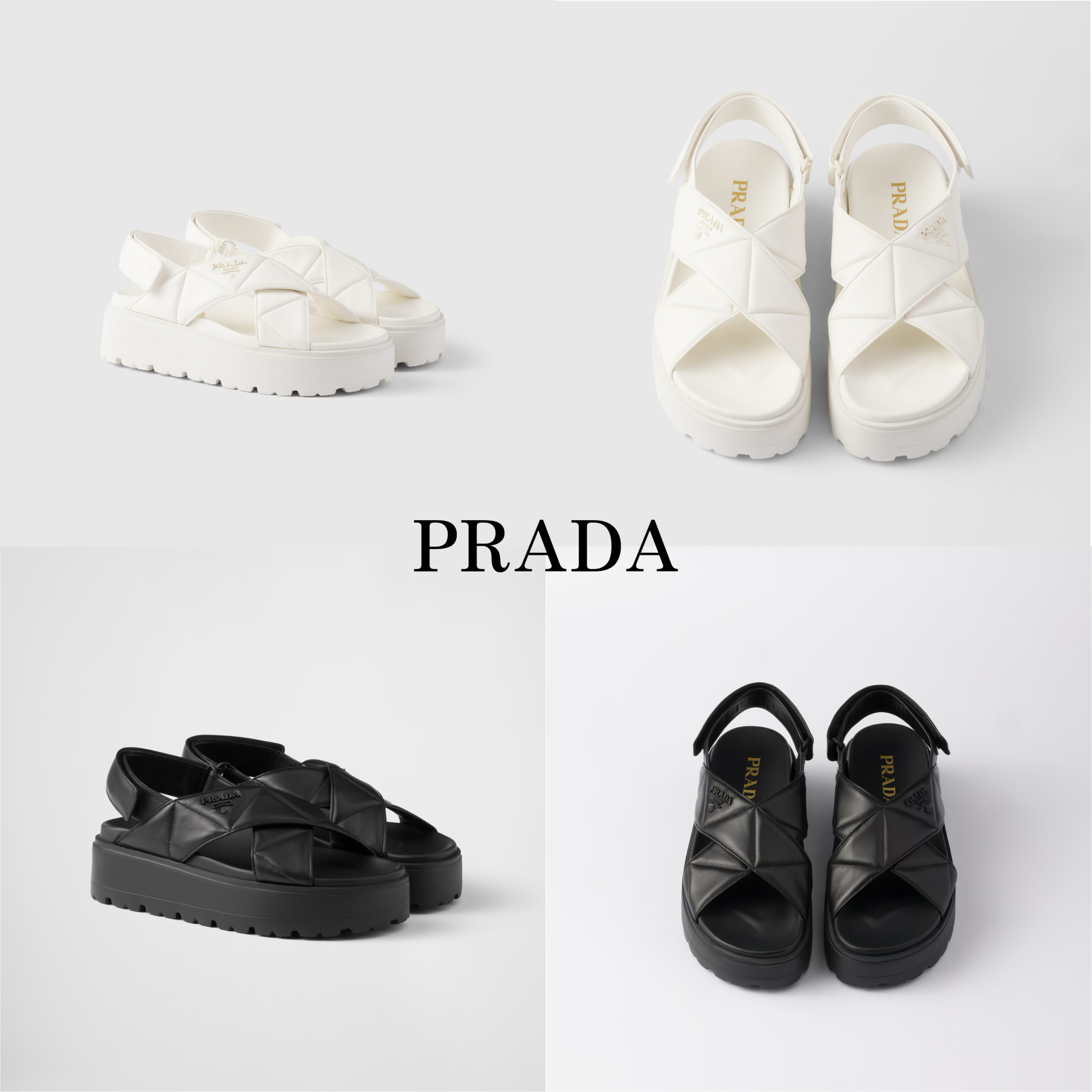 PRADA* ナッパレザープラットフォームサンダル クロスバンド
