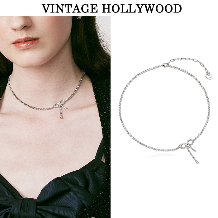 VINTAGE HOLLYWOOD☆twinkle ribbon drop necklace ネックレス