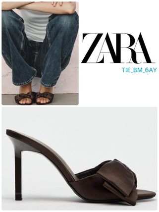 スペイン発送 ZARA サテンヒールサンダル 上品カジュアル 最新作 サテン ZARA(ザラ) サンダル・ミュール(レディース) - 海外通販
