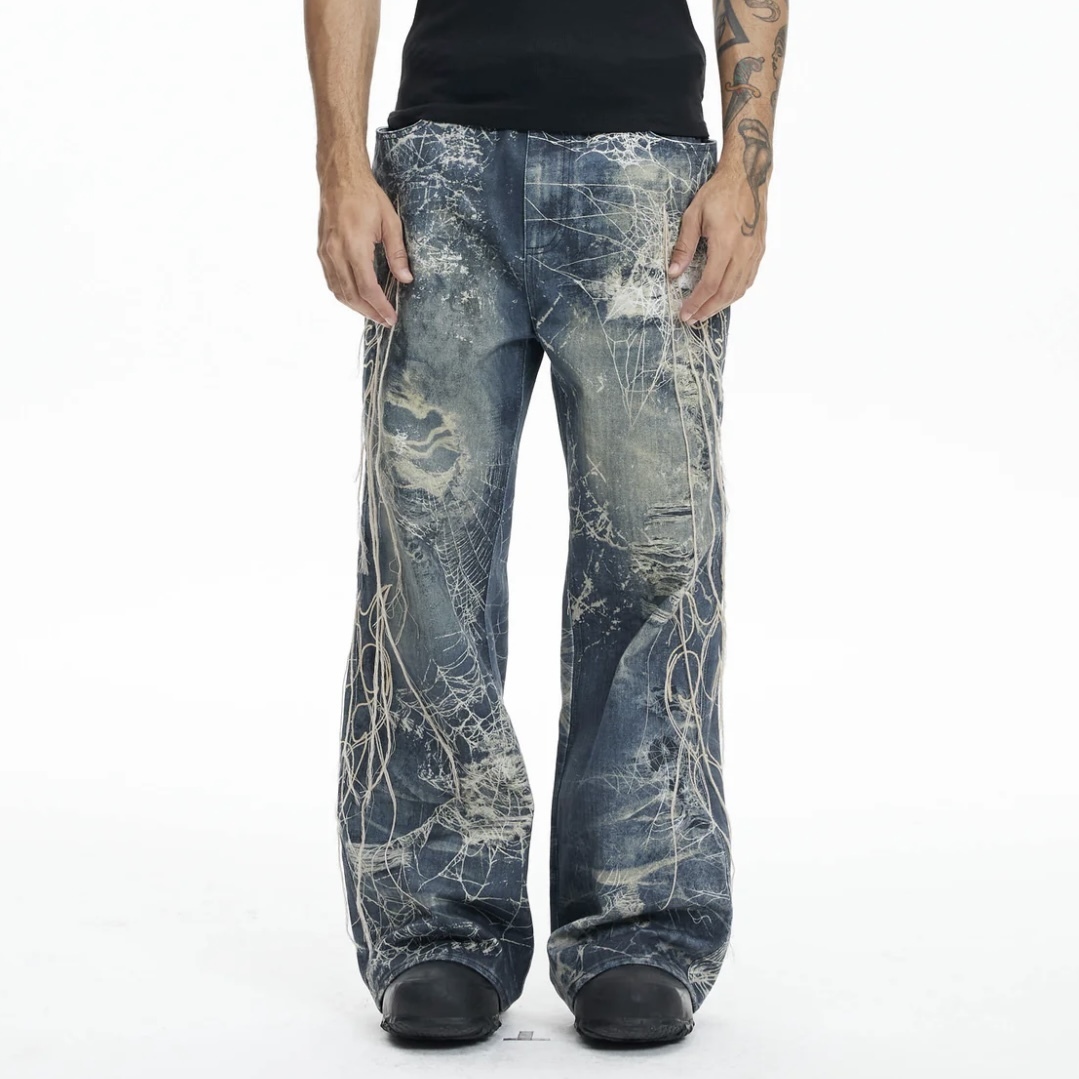 国内で当店のみ DND4DES - Distressed Spider Web Embroidered