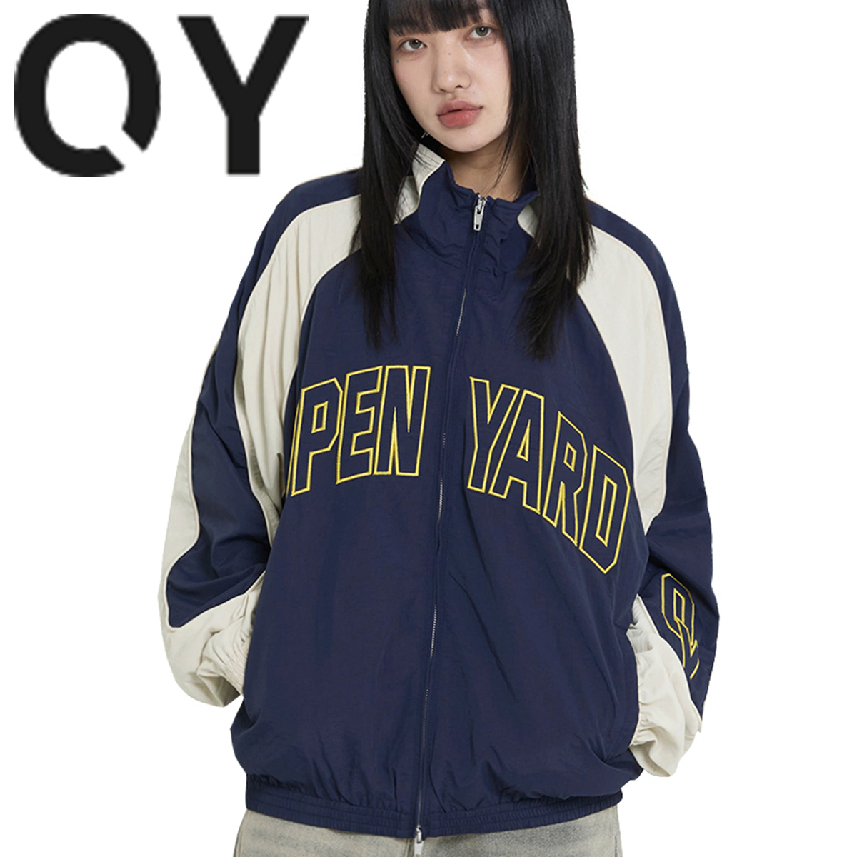 ★OY★EMBROIDERED LOGO NYLON TRACK TOP - NAVY★正規品/人気