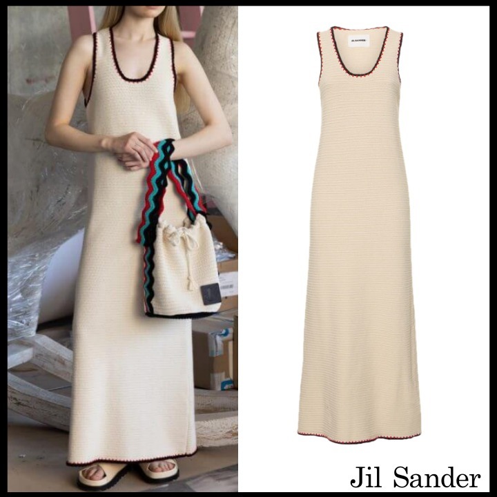 関税送料込◆Jil Sander◆コットンクロシェニット ロングドレス