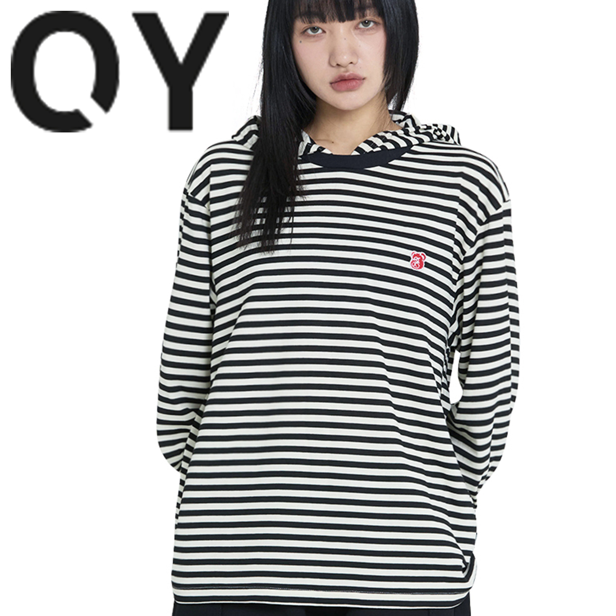 ★OY★STRIPE HOODED L/S TEE - BLACK★正規品/韓国直送料込