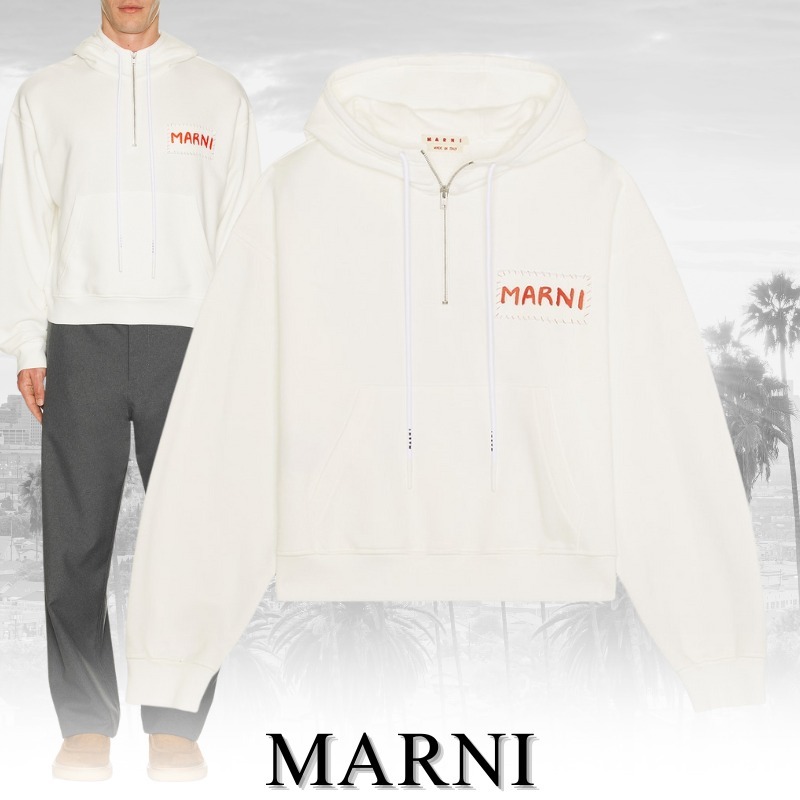 MARNI マルニ ロゴパッチ クォータージップパーカー