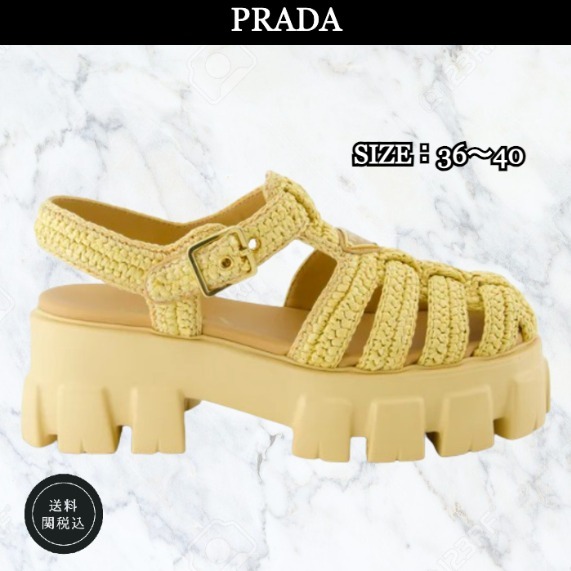 25SS新作【PRADA】モノリス サンダル ラフィア