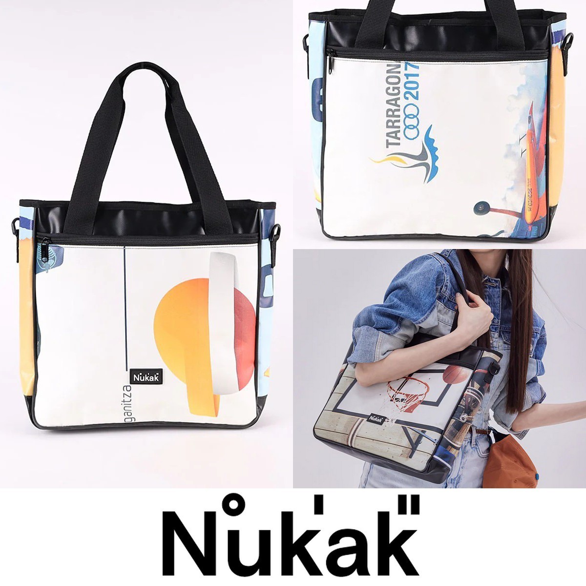 SALE◆Nukak【Frida】タラゴナ限定ロゴ 2-WAYスクエアトート◆WH