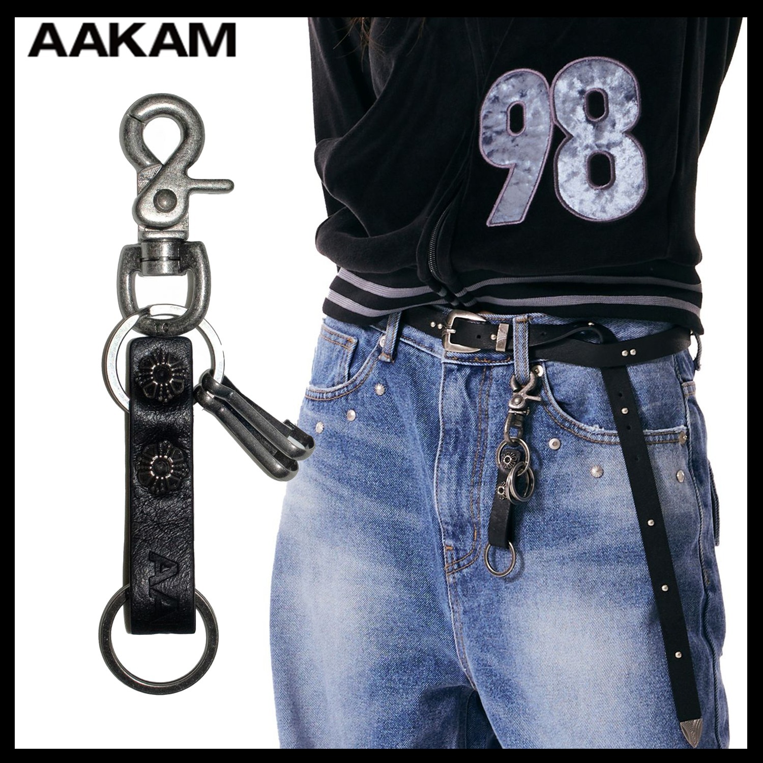 【AAKAM】Studded Leather Keyring★韓国人気★追跡付