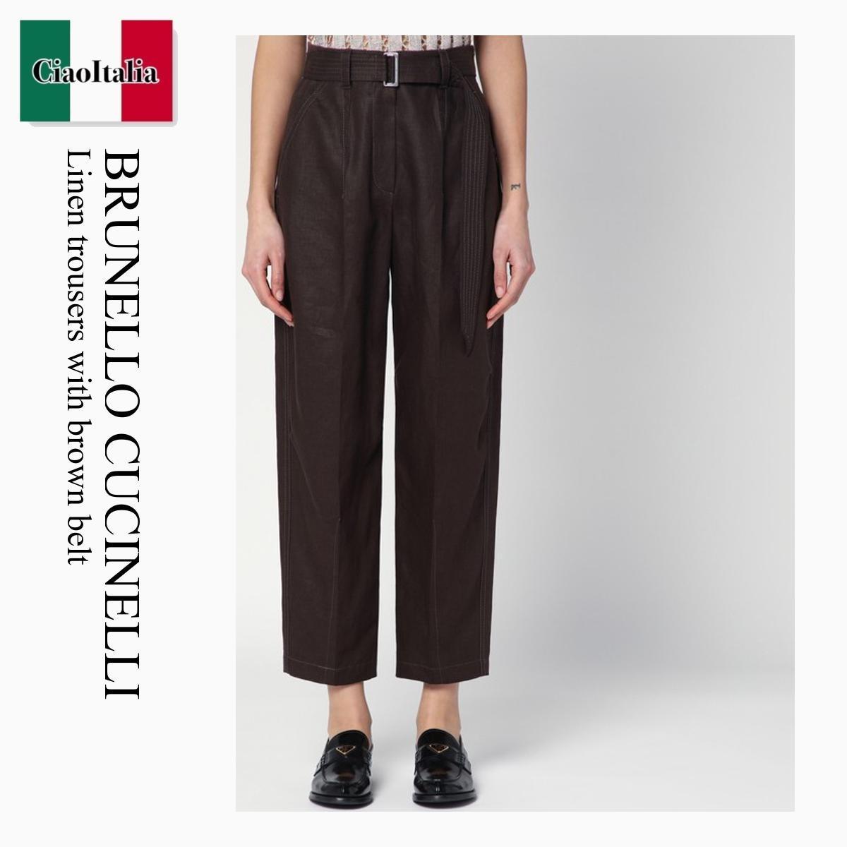 パンツ Brunello Cucinelli Linen Trousers With Brown Belt