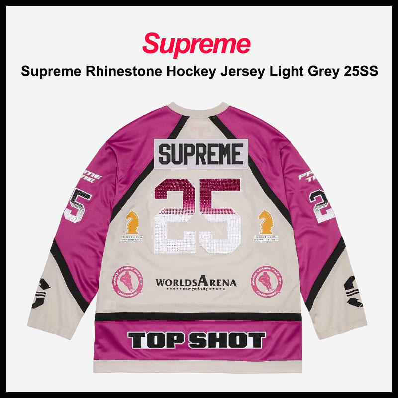 【SUPREME】RHINESTONE HOCKEY JERSEY LIGHT GREY 25SS