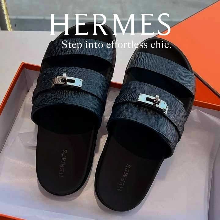 *魅力の上質レザー*【HERMES】ジャクソン サンダル ブラック