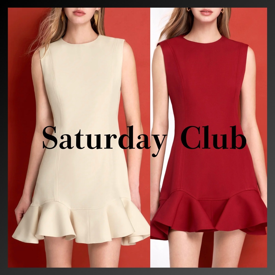 ＊SaturdayClub＊ ワイドショルダー ラッフルヘム ワンピース