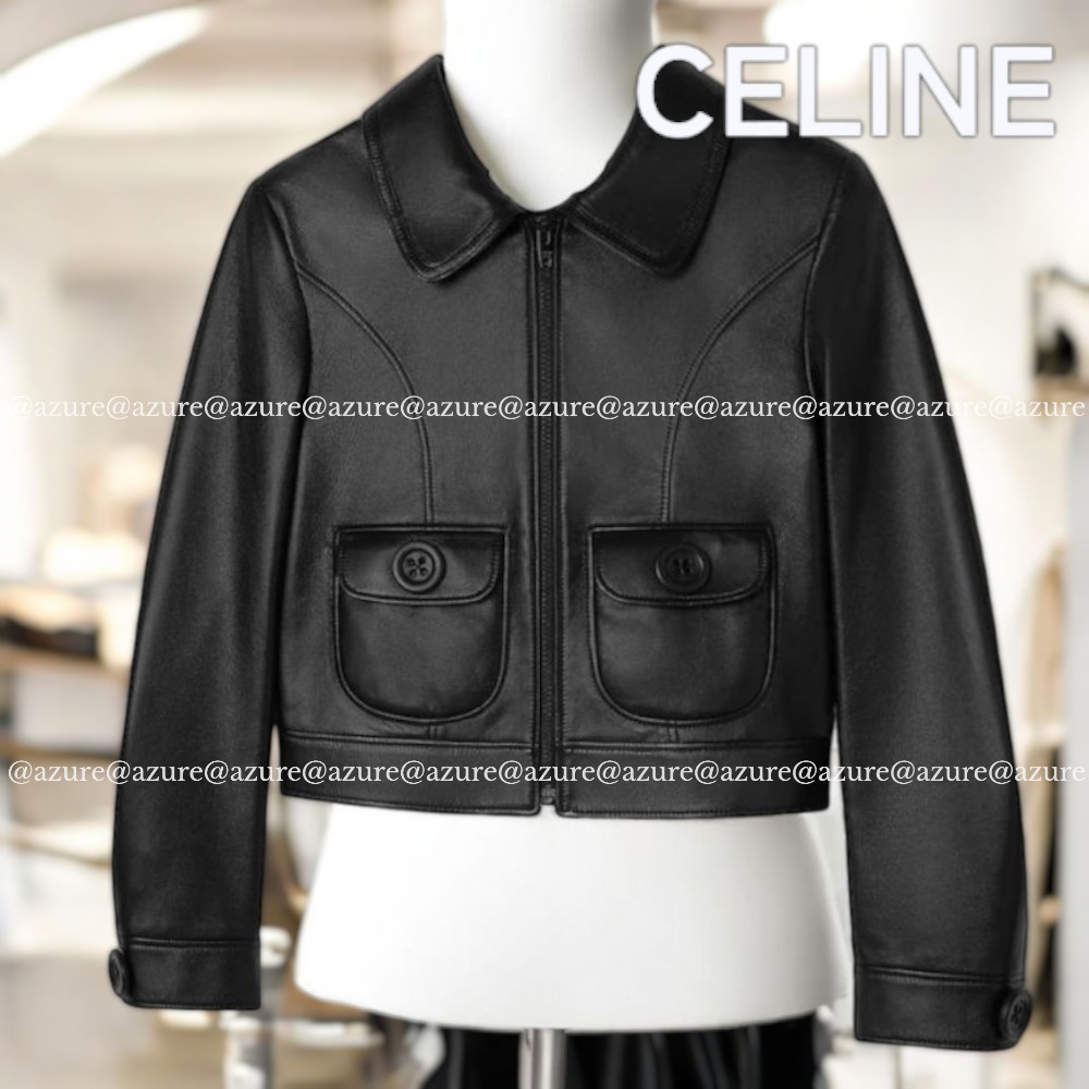 直営ショッパー付♪CELINE ラムスキン ストレート ブルゾン
