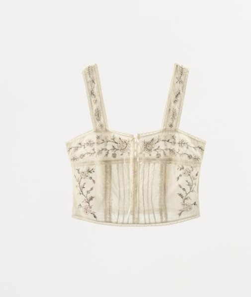 スペイン発送 ZARA 刺繍入りベスト カーキ 上品カジュアル 新作 スペイン発送 ZARA トップの花の刺繍ビーズ 上品カジュアル 新作