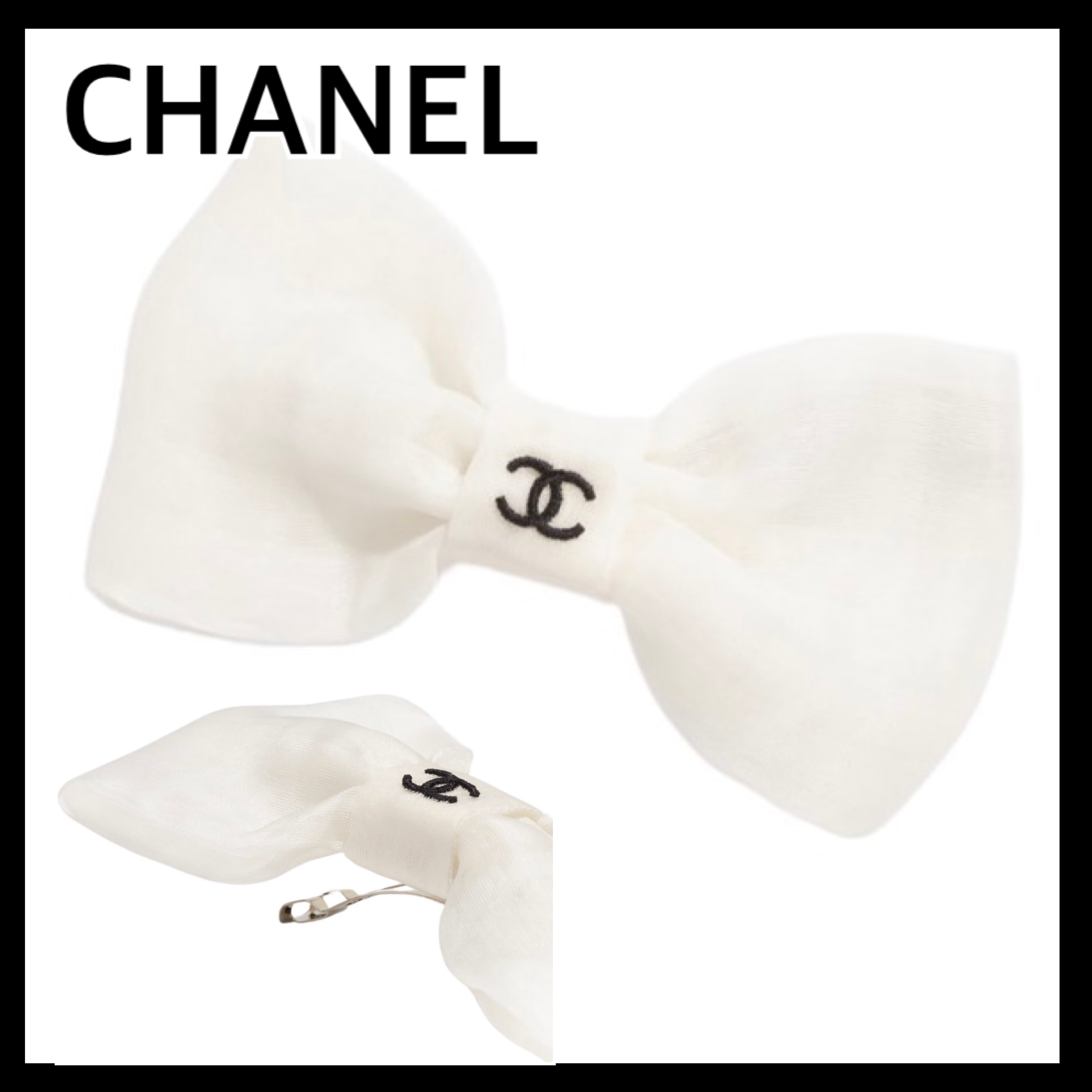 上品【CHANEL】25S CCロゴ ジャガードシルクリボン バレッタ