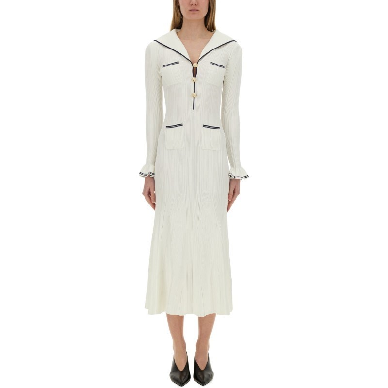 ワンピース SELF PORTRAIT VISCOSE KNIT MIDI DRESS (SS25 024M W WHITE)