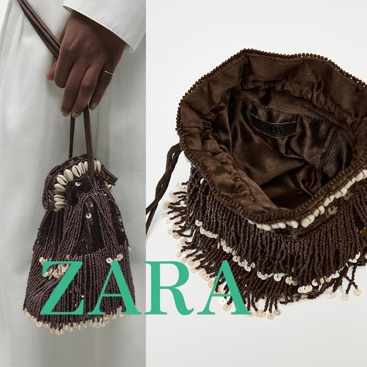 【ZARA】シェル付きラインストーンミニバケットバッグ