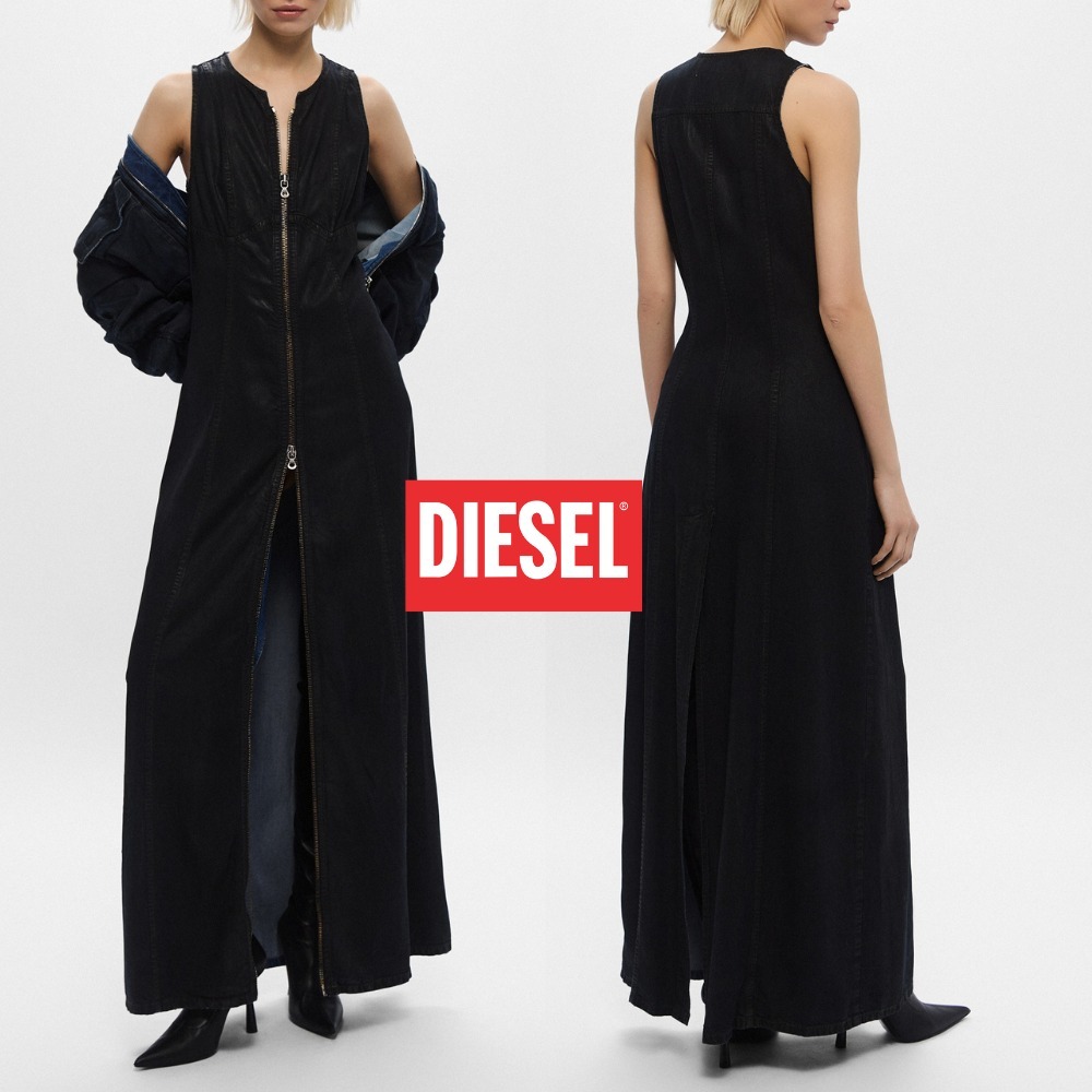 関税送料込★DIESEL/ブラックデニム ロングドレス