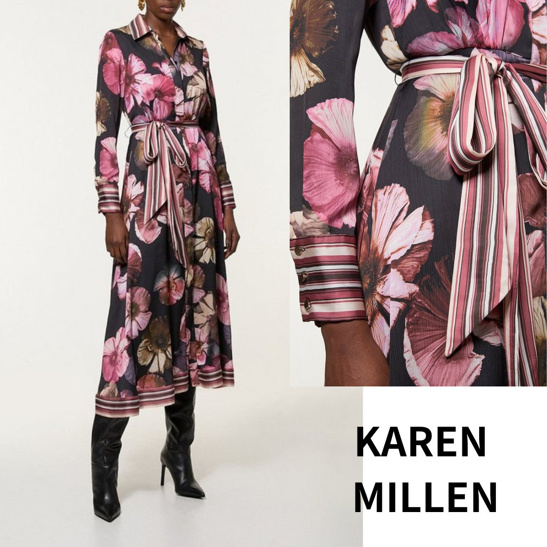 KAREN MILLEN■フローラルプリント ベルト付き シャツワンピース